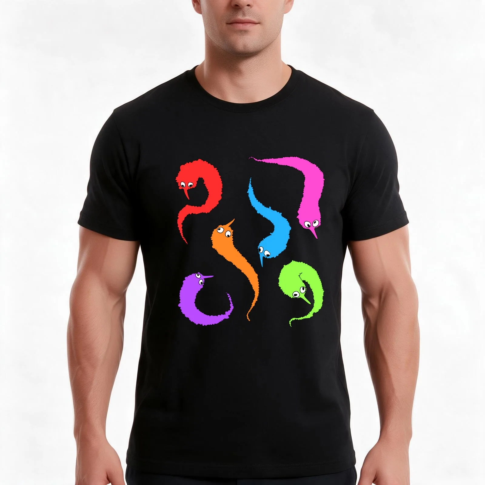 worm on a string party T-Shirt, Summer Casual Cotton Tee, Oversized Streetwear Tops, Vintage Graphic Print, Unisex Men Women