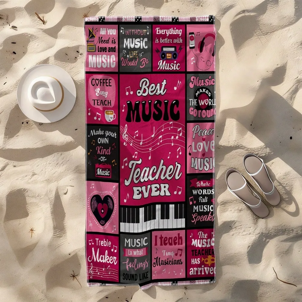 1pc Music-Themed Soft Towel for Beach, Musical Note Piano Patterns, Microfiber Bath Towel, Quick-Dry and Super Absorbent