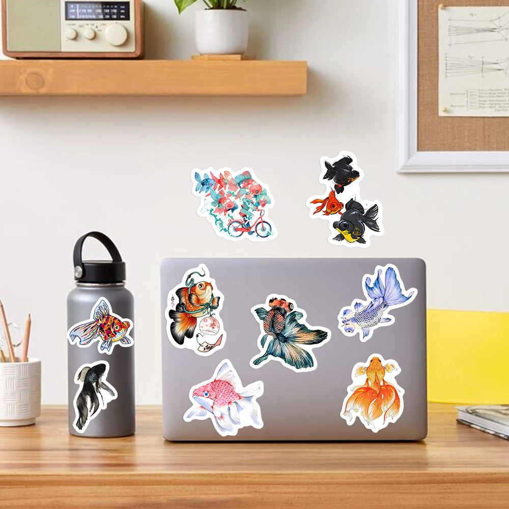 Kawaii Cute Fish Stickers for Child Cartoon Goldfish Decals Aquatic Animal Childs Toys for Laptop Phone Suitcase Waterproof PVC