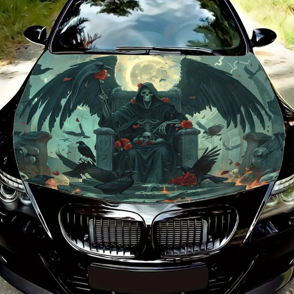 Rose Skull : L'image trouble et majestueuse sur le trône ; Enveloppements en vinyle pour voiture, graphiques de capot de voiture en vinyle, adaptés à tous les types de Vehi