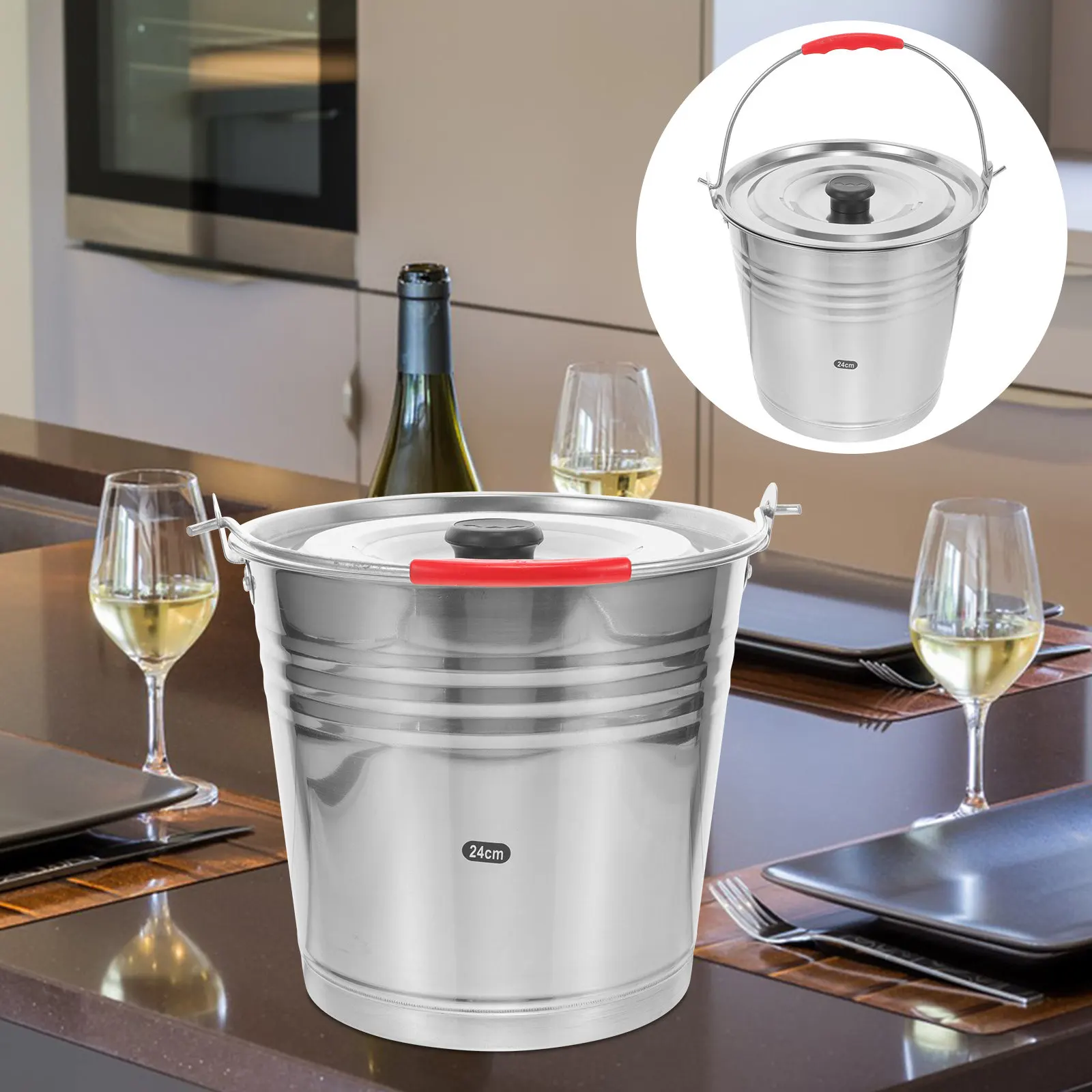 

Прочное ведро для воды из нержавеющей стали с эргономичной ручкой и крышкой для охлаждения кубиков льда, напитков, коктейлей, пива, вина, для вечеринок и баров