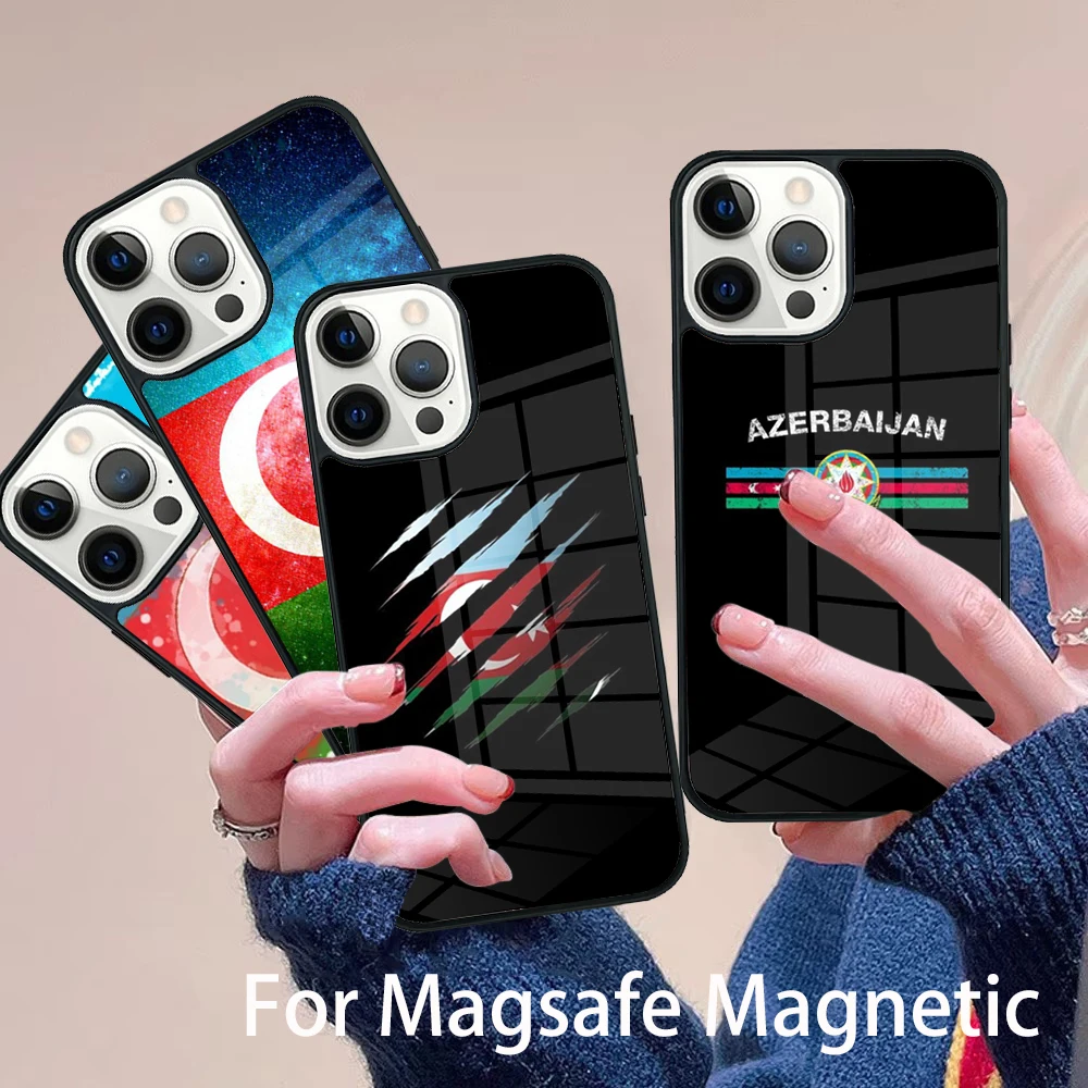 

Azerbaijan Azerbaijani flag Phone Case Magesafe Magnetic Wireless Charge Cover For IPhone 16 11 12 13 14 15 Pro Max Plus Mini