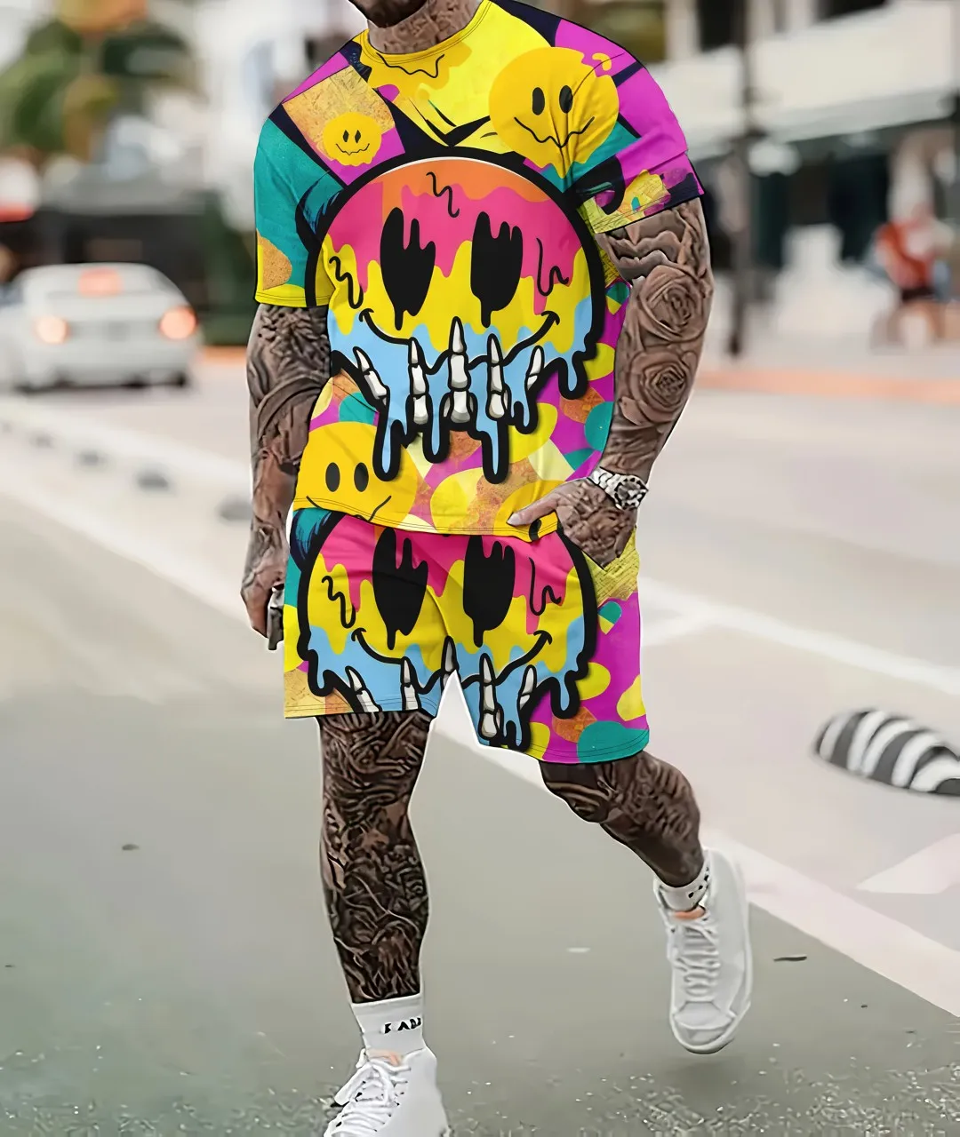 

25-26 Summer Hot-selling Fashion Trend Luxury Suit 3D Printing American Street Breathable Quick-drying T-shirt Shorts Set