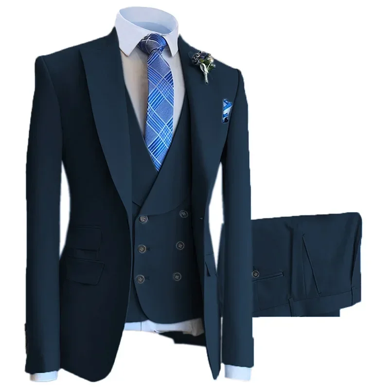 Men Suits 3 Piece Set Blazers Jacket Vest Pants 2024 Fashion New Men's Casual Business Solid Color Slim Fit Suit Coat Trouser