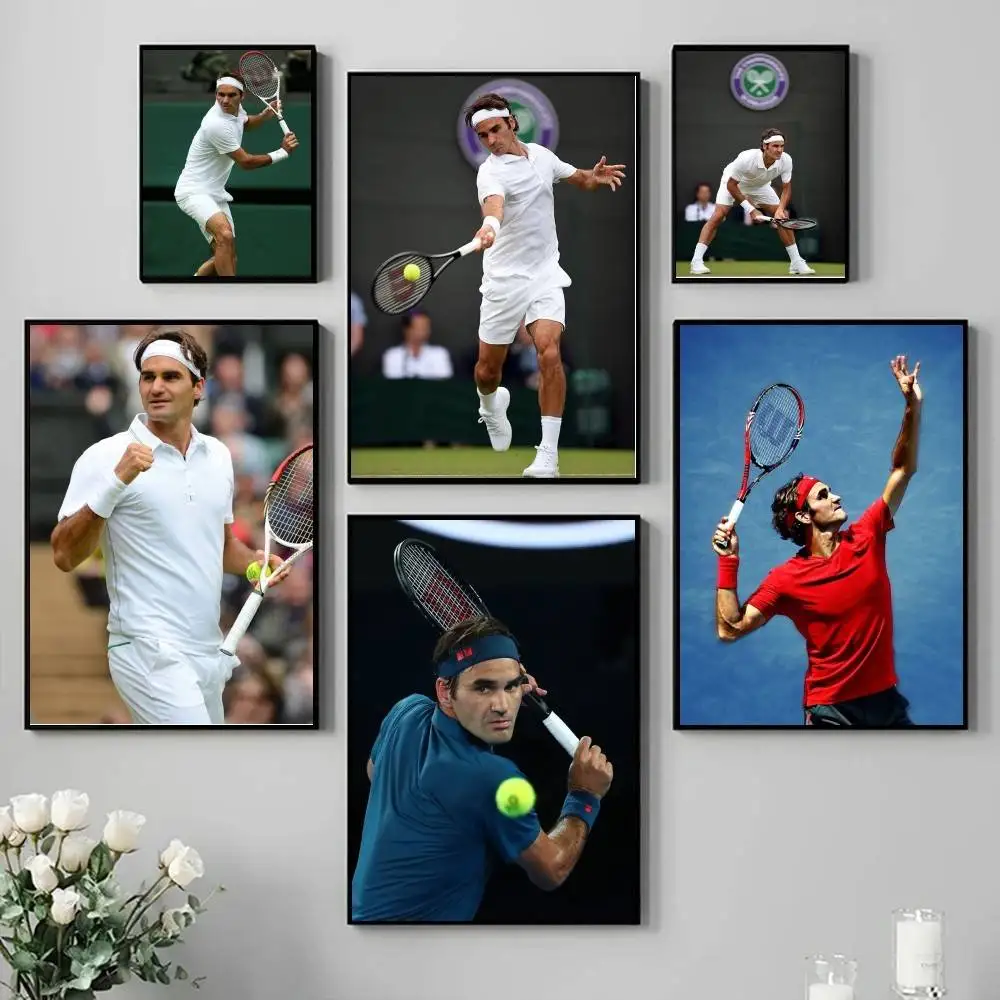 Athlete R-Roger F-Federer  Poster Self-adhesive Art Waterproof Paper Sticker Coffee House Bar Room Wall Decor