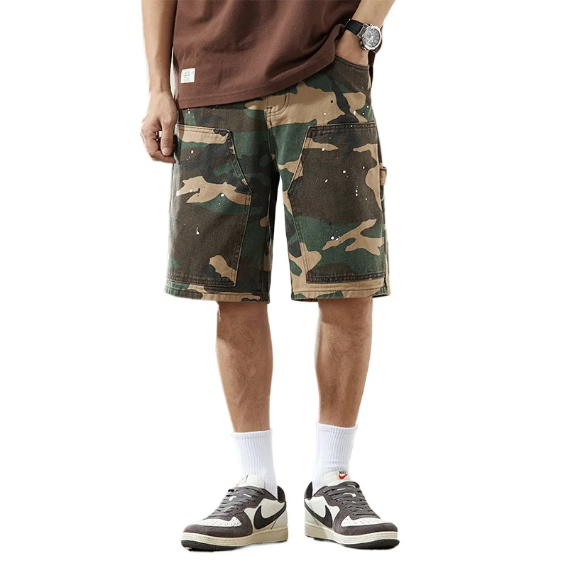 

Summer Pure Cotton Camouflage Shorts Men Loose Casual Streetwear Fashion Plus Size Short Mid-length Cargo Shorts Pants