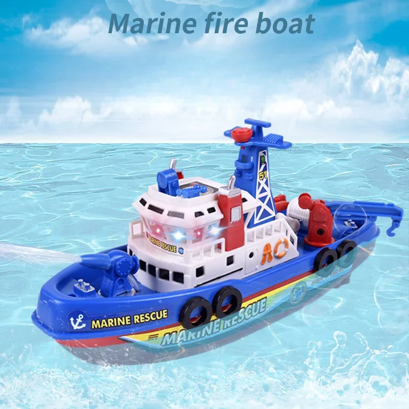 Electric Marine Rescue Fire Fighting Boat Model with Lighting Music Water Spraying Swimming Capabilities Pool Swim Toys for Kids