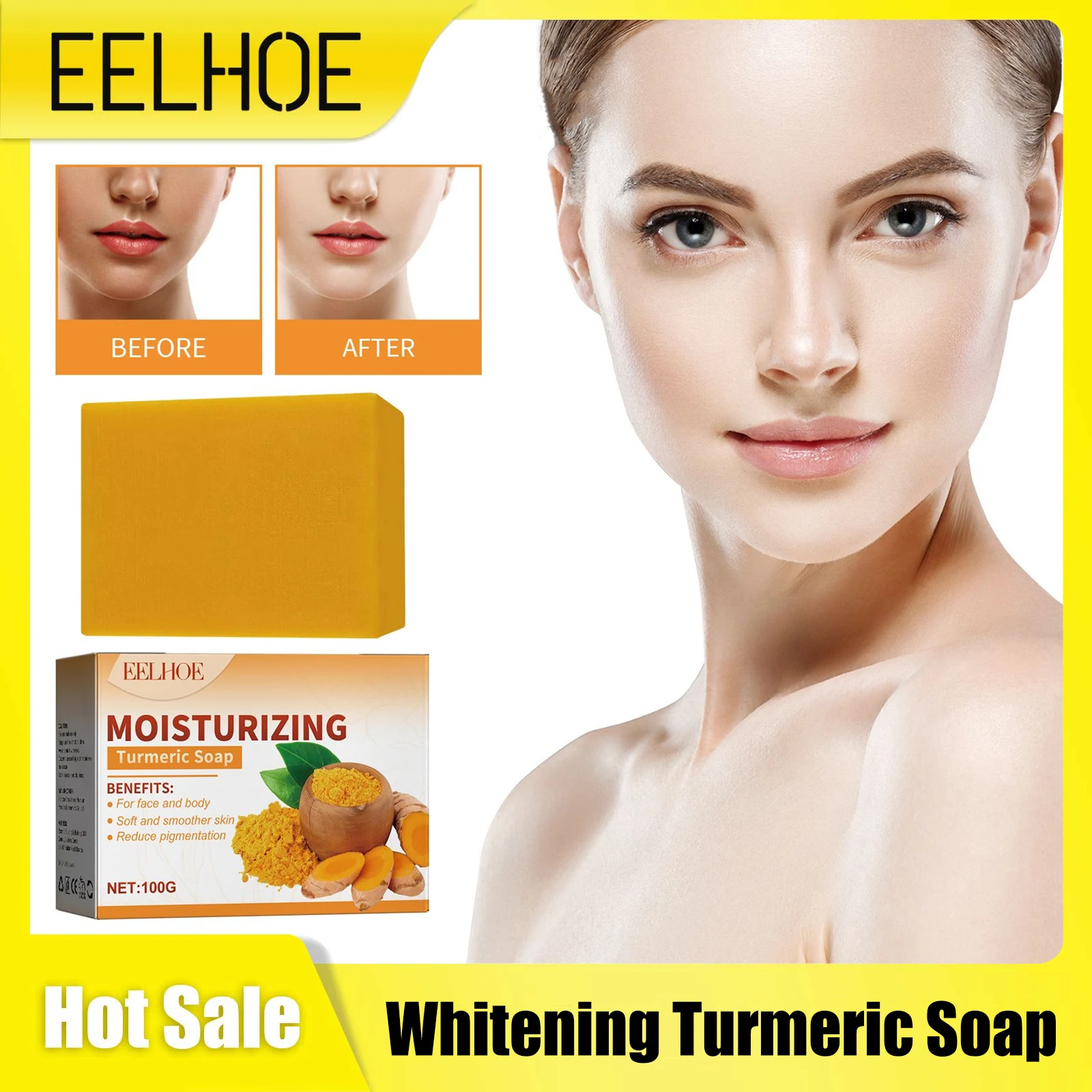 

Whitening Turmeric Soap Remove Melasma Dark Spot Deep Cleaning Fade Pigmentation Bleach Lightening Melanin Brightening Body Soap