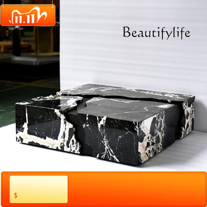 

7. Итальянский минималистичный журнальный столик из натурального мрамора. Дизайнерский французский светлый роскошный квадратный размер. Квартира из массива дерева.