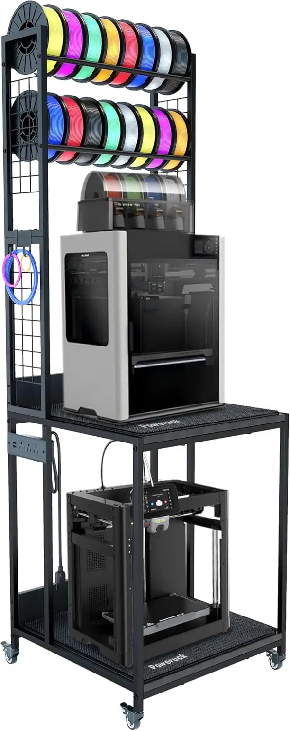 

3D Printer Stand with Power Hub, Vibration Damping Pads, Locking Wheels, Heavy Duty, 34 Inch Height