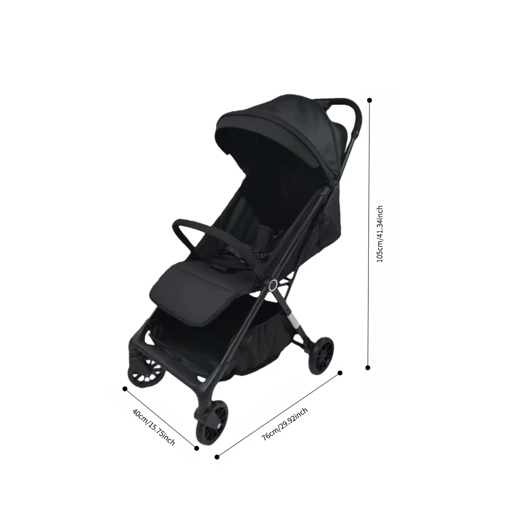 Premium Foldable Baby Pram Adjustable Canopy Seat Portable Airplane Travel Stroller All Black