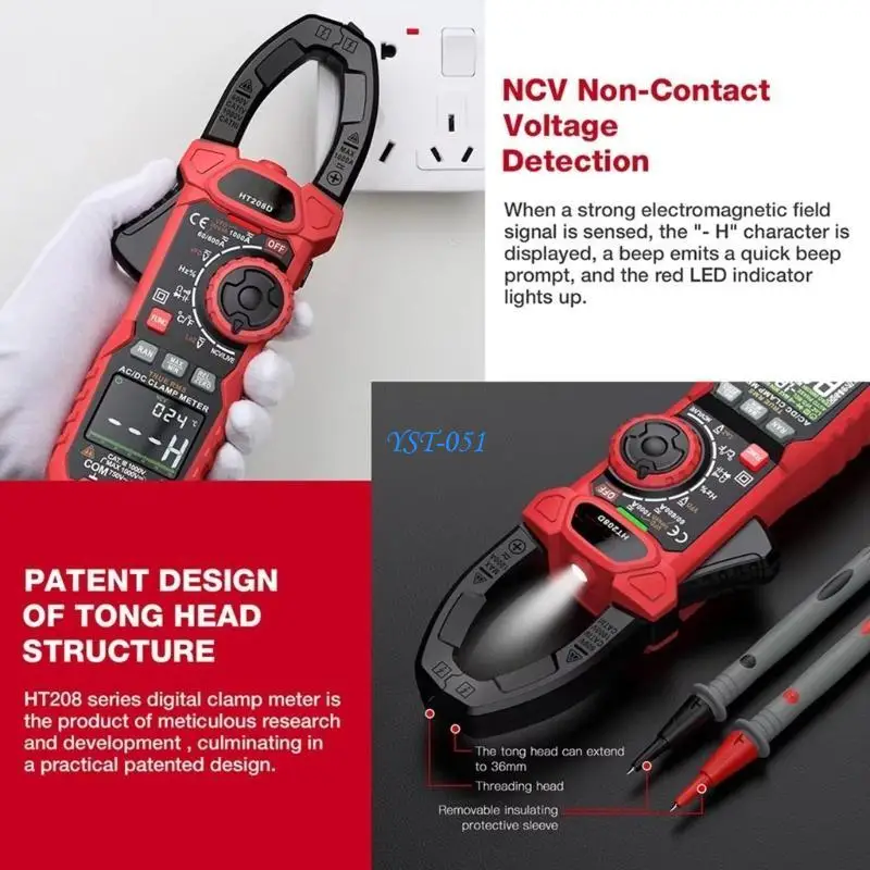 

E15A HT208D Professional 6000 Counts Clamp Meter Set for Measuring Current Voltages Temperature and More in Various Setting