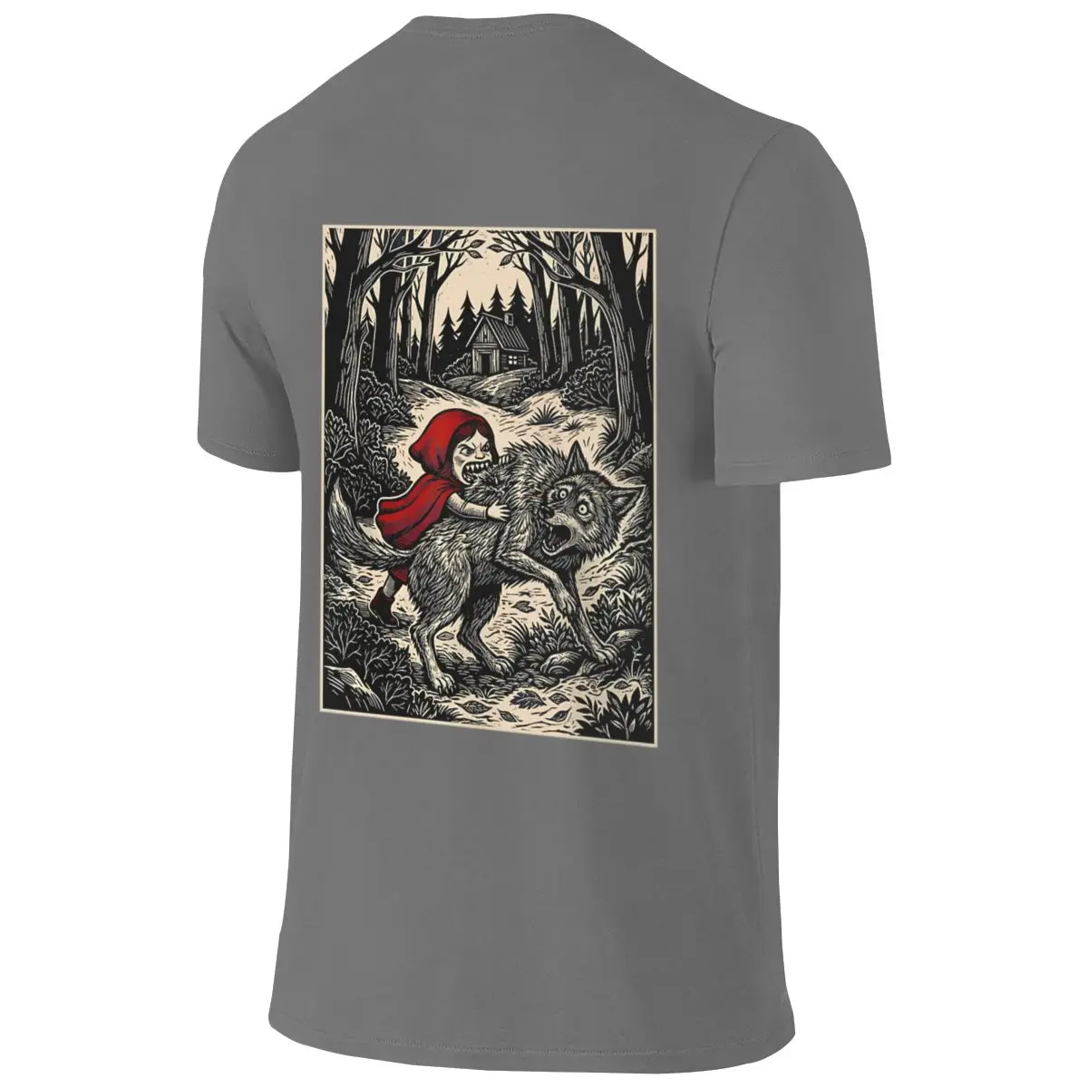 Red Hood Wolf Big Bad Wolf Gothic Fairy Tale Regular Style Reversible T-shirt Street Sports Light Color Schemes Tee
