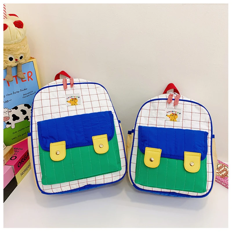 Nuovo mini zaino per bambini a colori a contrasto a quadretti, piccola borsa per libri per viaggi scolastici per adulti, adolescenti