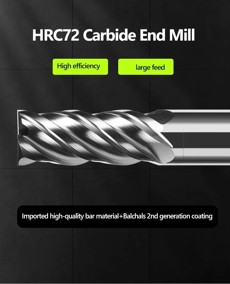WOY HRC72 CNC Carbide End Mill High Hardness Tungsten Cutter 4Flute Metal Steel Square Router Bit 6 8 12 14 16 20Shank Machining