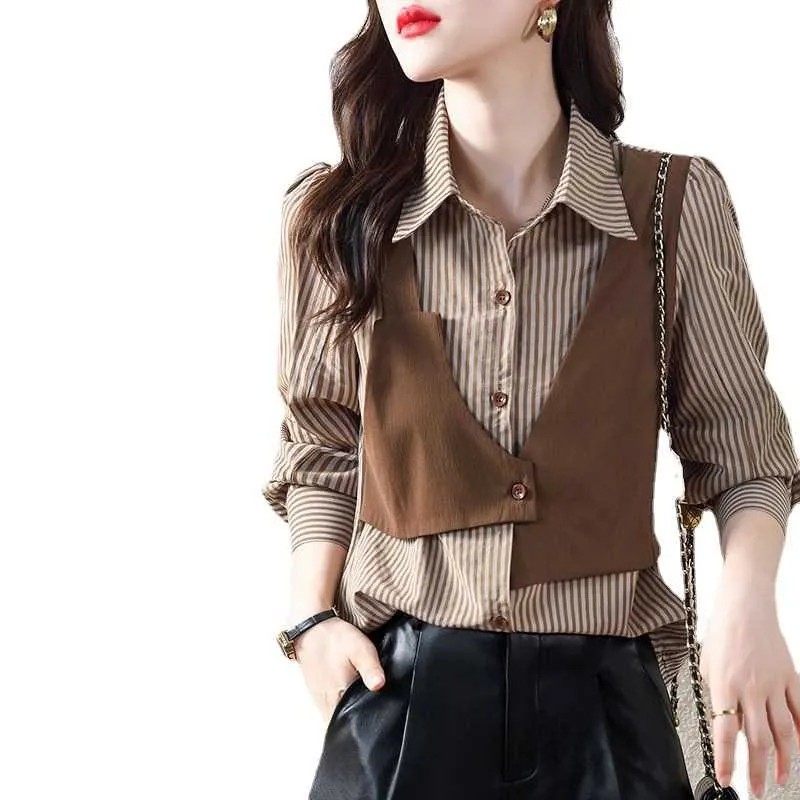 Spring Autumn Women's Plaid irt Slim Fit Long Sve Ice Silk Barn Sle Faion Ladies' irt Polyester Fiber 00%