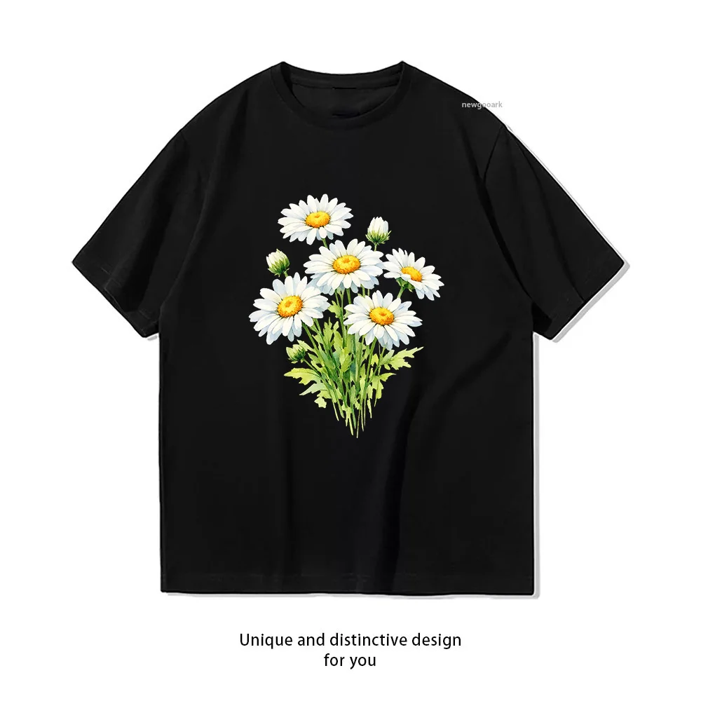 Watercolor Daisies Classic T-shirt Woman Man Summer Cotton Graphic T Shirts Adult Streetwear Camisetas Tops Tee