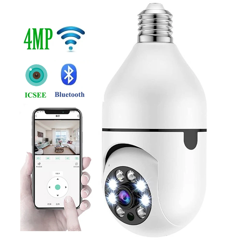 ICSEE E27 Bulb Wifi 4MP IP Camera PTZ Colorful Night Vision Two Way Audio Baby Monitor Auto Tracking Home Security CCTV Camera