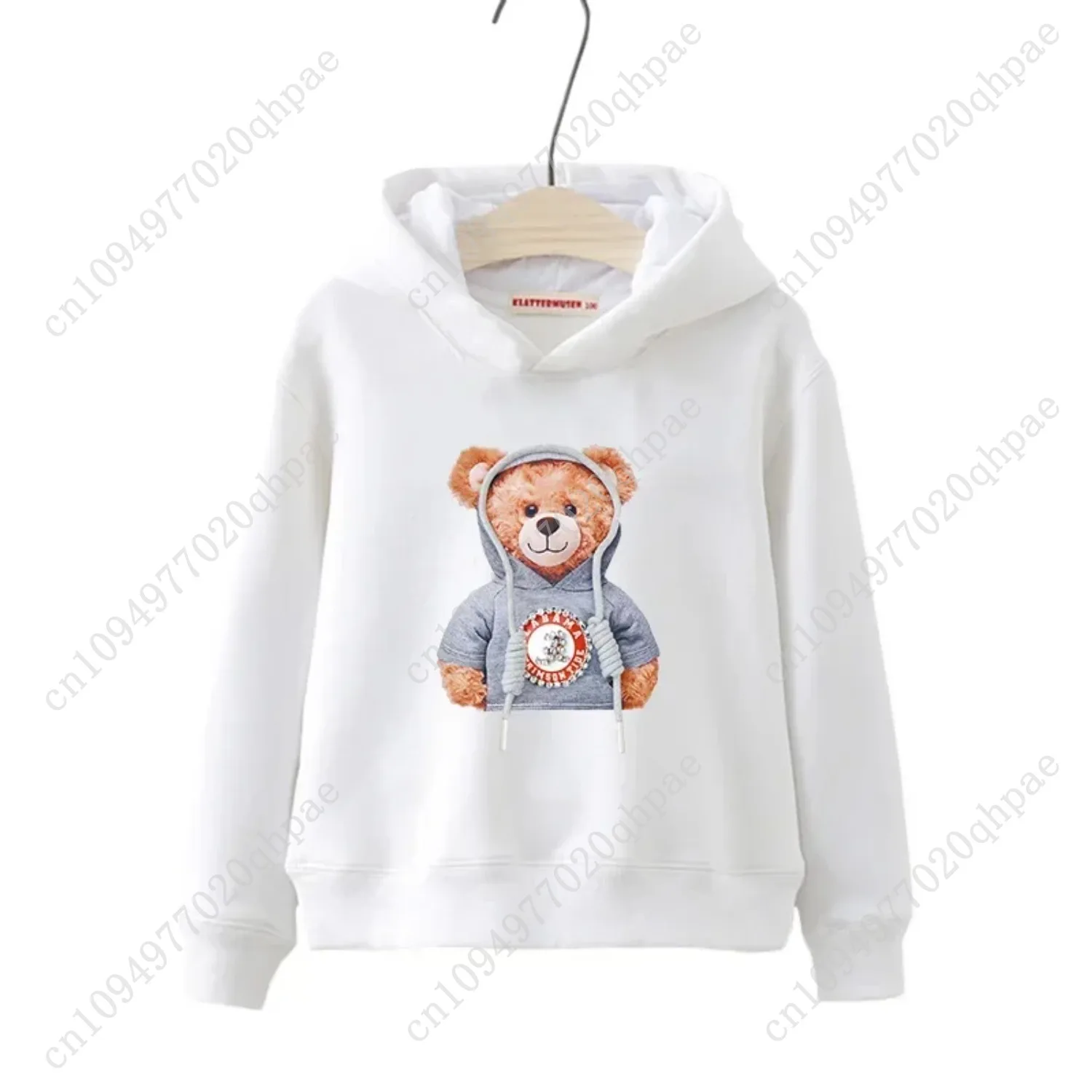 Autumn Winter Long Sleeve Teddy Bear Print Children Hoodie Kids Girl Boys Cartoon Street Casual Hip-hop Sweatshirts Pullover Top