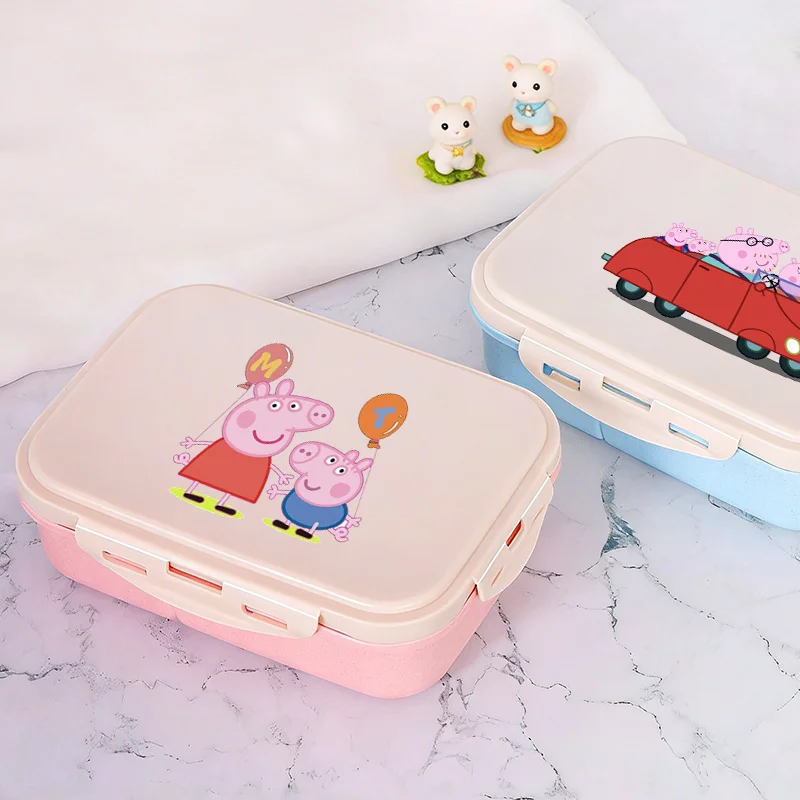 Lancheira Peppa Pigs George Anime com Utensílios, Recipientes para Armazenamento de Alimentos, Lancheira Escolar, Lancheira para Piquenique, Estojo para Jantar no Escritório, Presente de Aniversário