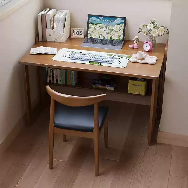

Solid wood desk, integrated home bookcase, office, modern and simple