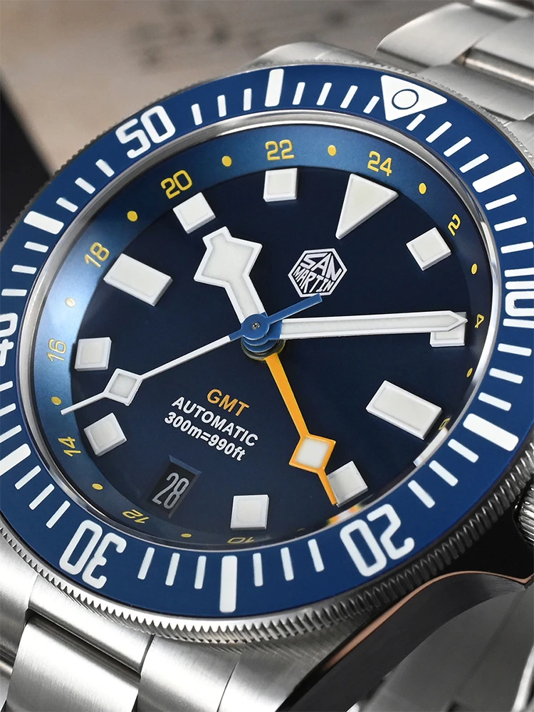 WatchDives x San Martin SN0121 GMT Watch Steel Sapphire Glass Ceramic Bezel 300m Waterproof Luminous 39mm Luxury Dive Wristwatch