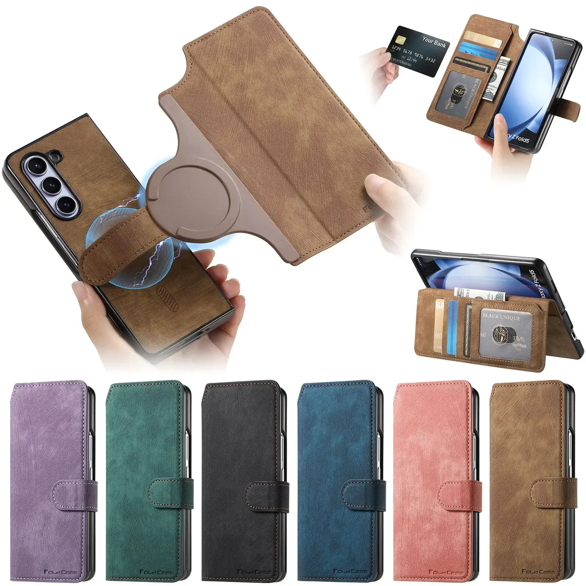 Wireless charging Case For Samsung Galaxy Z Fold6 Magnetic Separation Phone Case 2-in-1 Holder Card Slot ZFold5 Protective Shell