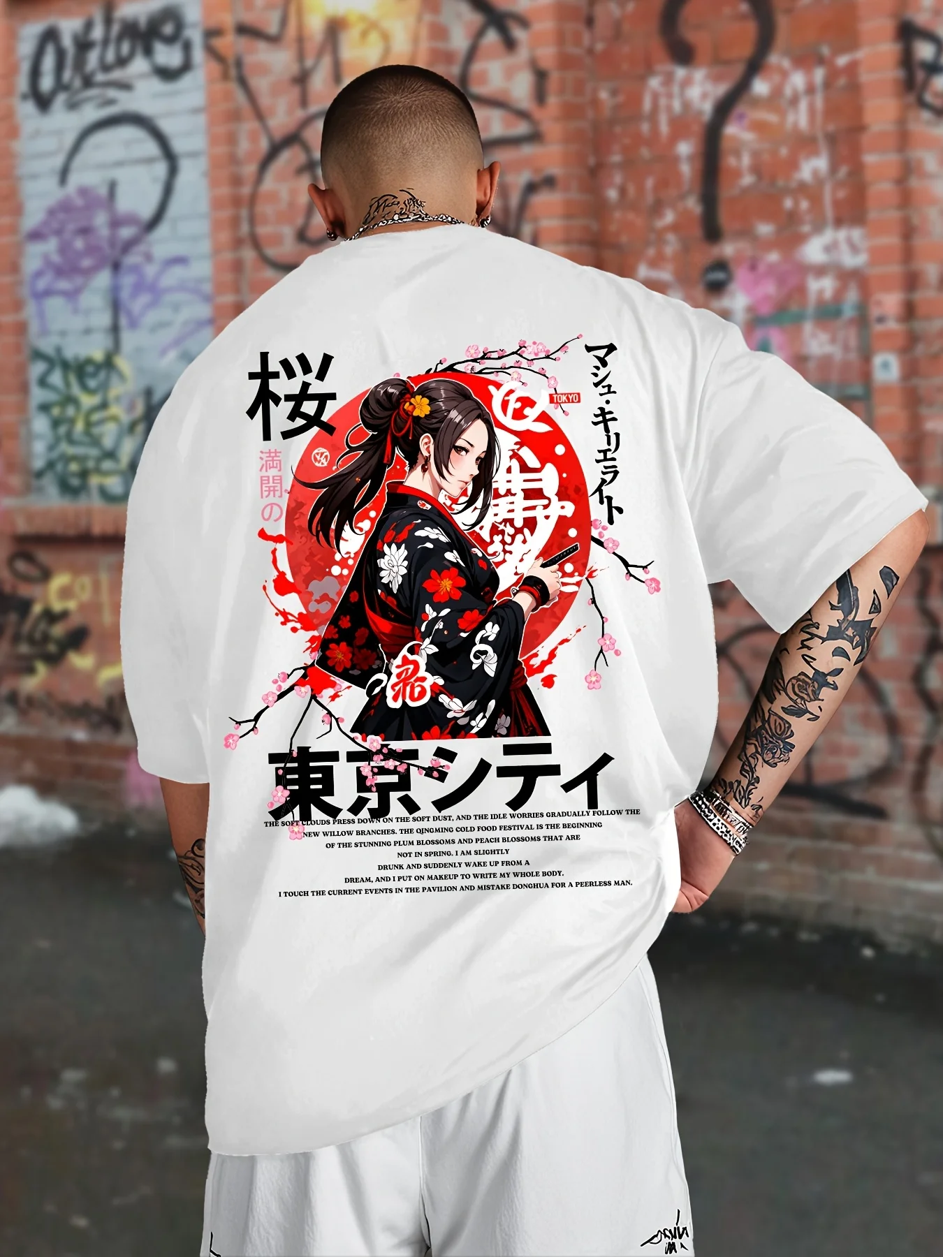 Anime Cherry Blossom Print 100% Cotton Men Woment T-shirt Summer Autumn Daily Outdoor Sports Casual Loose Street Short Sleeve