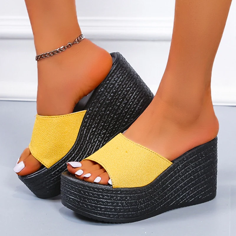 JMPRS 2022 Summer Platform Wedges Slippers Women Yellow Open Toe Thick Bottom Sandals Woman Outdoor Casual Beach Shoes Ladies 43