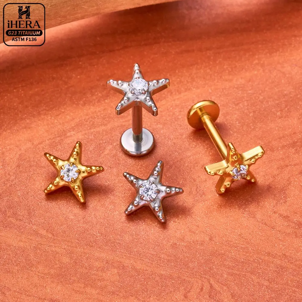 ASTM F136 Titan Piratenschädel Flachrück-Ohrpiercing Funkelnder CZ Seestern Halbmond Schlange Engel Labret Helix Tragus Schmuck – Detail 19
