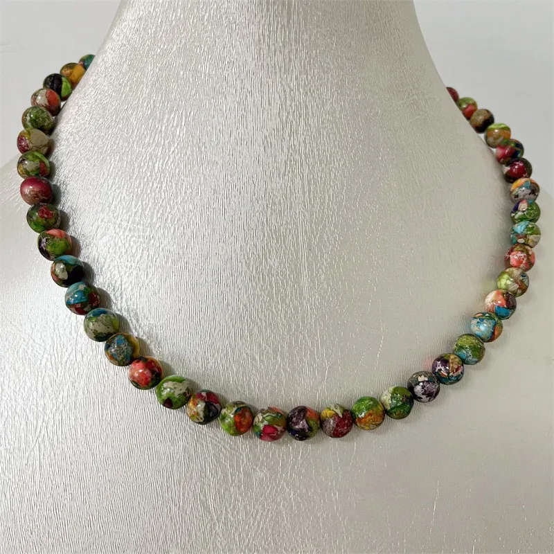 Multi Color Colorful Imperial Jasper Necklace Hot Selling Sea Sediment Natural Stone Women Gift Wedding Party Jewelry Handwork