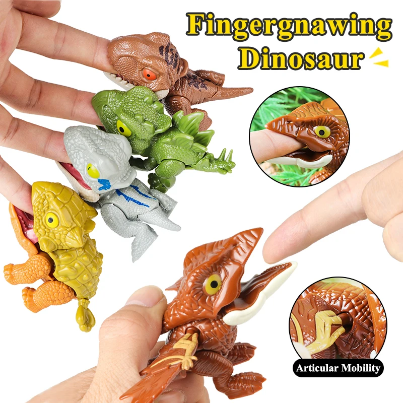 Oenux Mini Dinosaur Finger Puppets Flexible 3-Inch Collectible Figures Velociraptor for Kid Easter Christmas Halloween Gifts