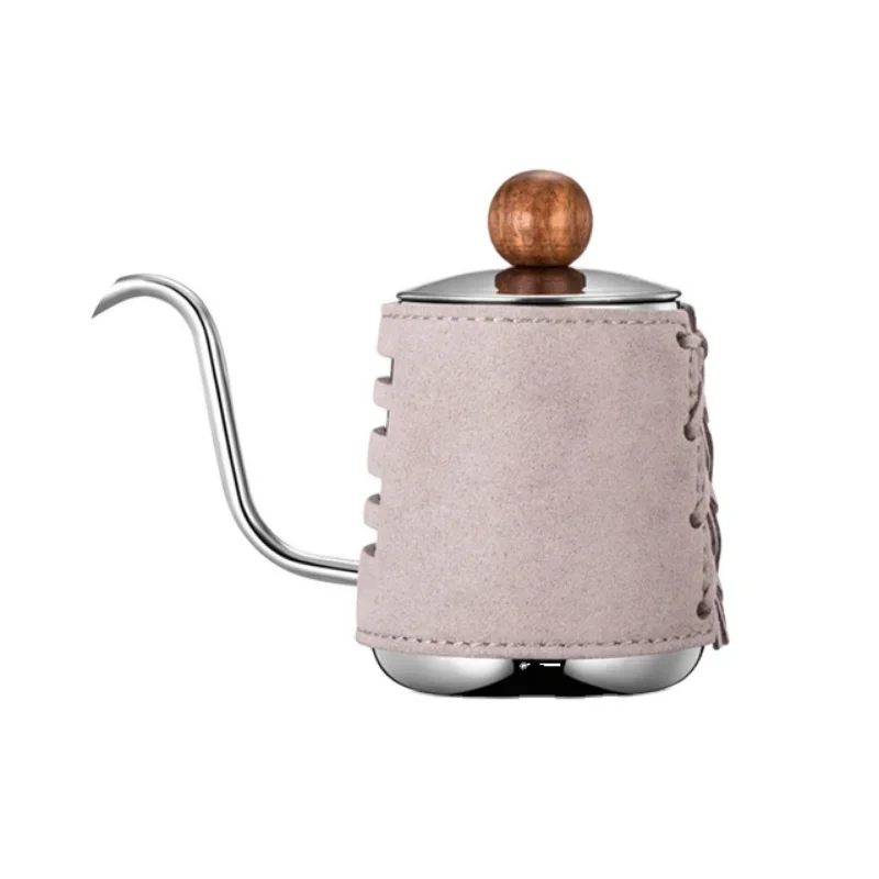 Popular 350ml 12Oz Grey Leather Wrapped Stainless Steel Goose Neck Pour Over Kettle For Coffee Tea