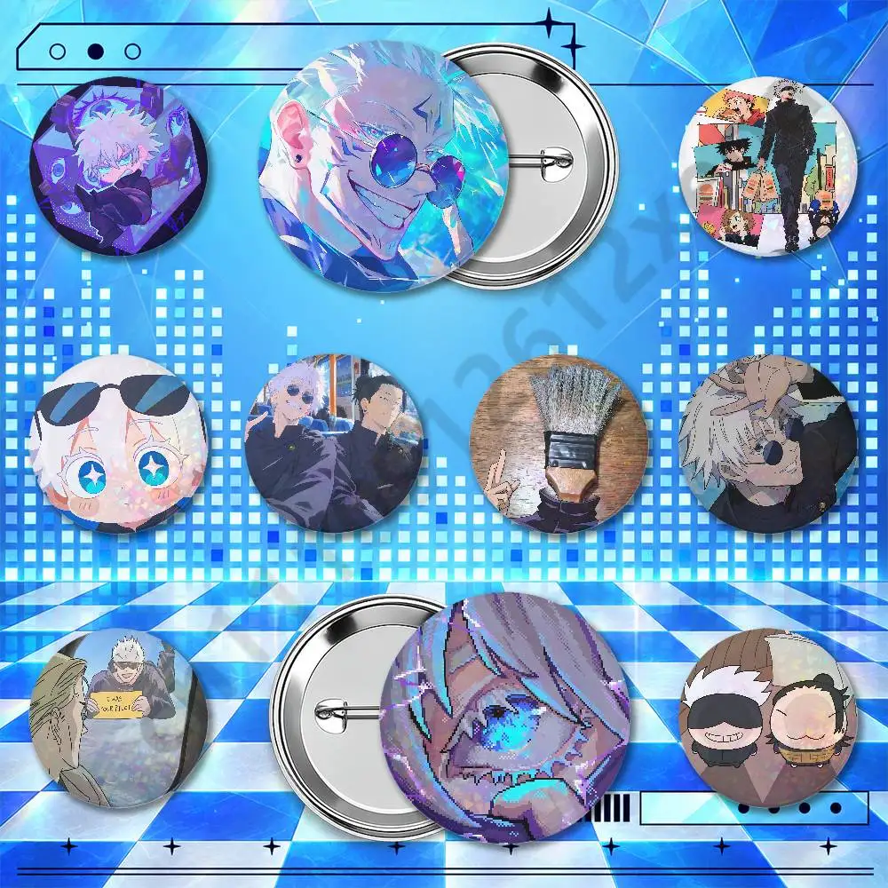 Satoru Gojo Anime Holographic Badge Brooch Pins 25/32/44/58/75mm Round Game Cosplay Backpack Bag Decor Fan Merchandise Collectio