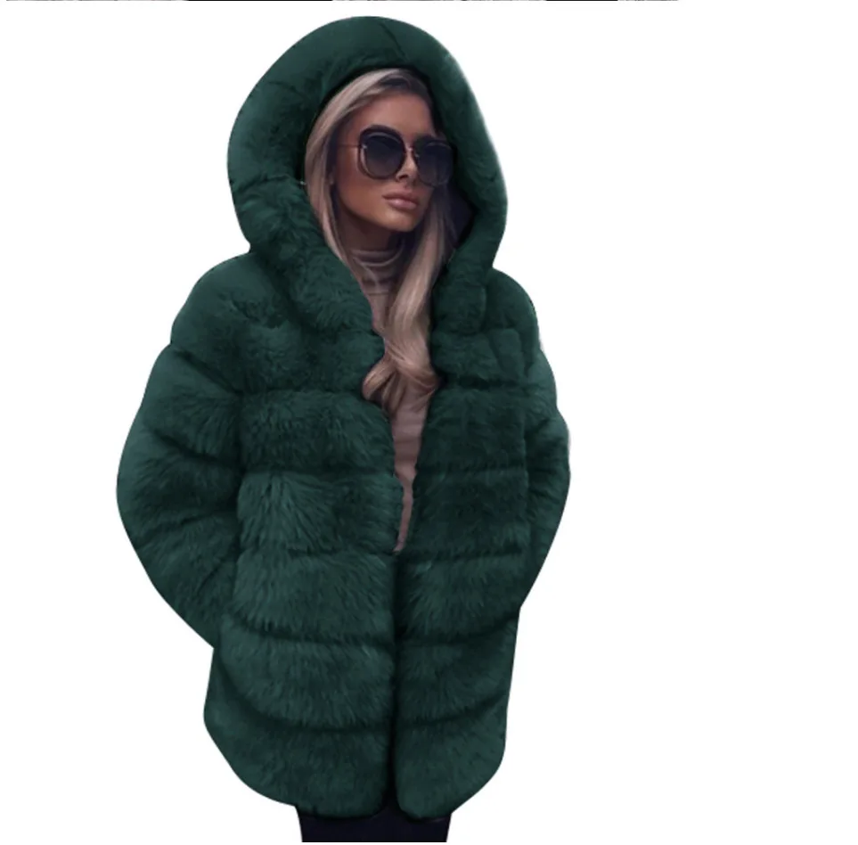 Faux Fox Fur Coats Women Mid Length Jacket Y2k Hooded Coverd Button Long Sleeve Thick Warm Fur Loose Casual 2025 Autumn Winter