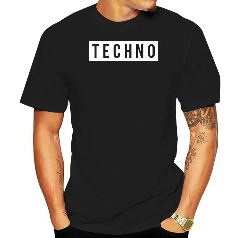 TECHNO BLOCK Graphic Slogan Printed T-Shirt Tee Top Black Underground Detroit