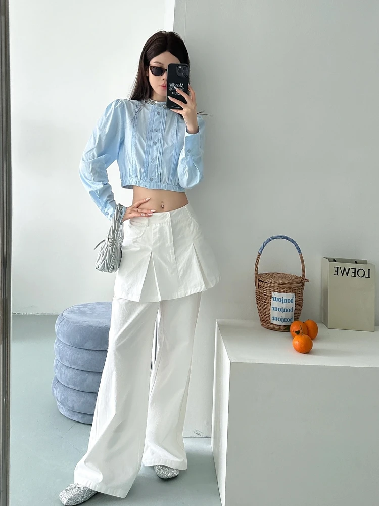 

White Casual Pants Women's High Waist Loose Slimming Micro Flared Summer Long Trousers DesiGar Korean Style Straight Leg Pants
