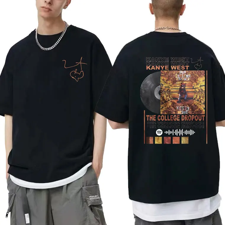 

Rapper Kanye West Double Sided Print T-shirt Man Hip Hop Short Sleeve Tshirt Summer Men's Streetwear Men Cotton Loose T Shirts