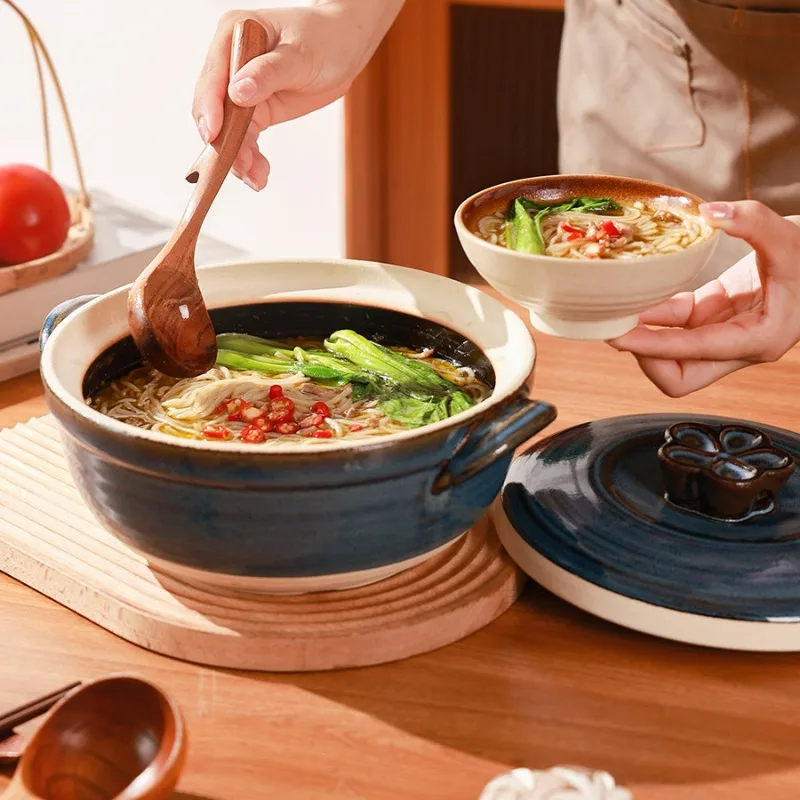 Japanese Casseroles, Stew Pot, Soup Pot High Temperature Resistant Open Fire Kiln Glazed Ceramic Cookware Clay Pots for Cooking