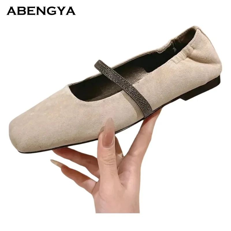 Autumn Suede Leather Flat Loafer Shoes Women Square Toe Mules Dress Shoes Designer Casual Party Vacation Walking Shoes For Women