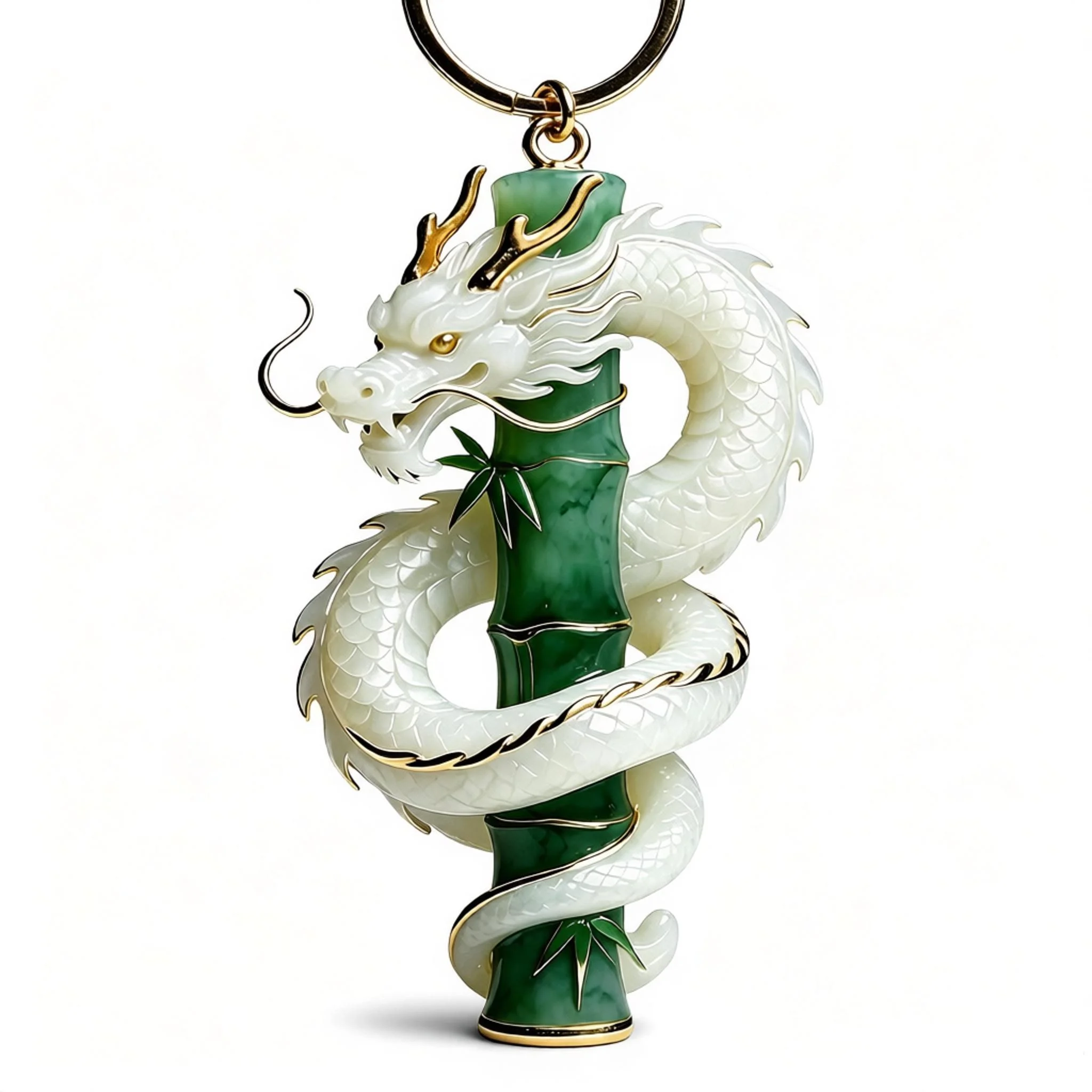 Dragon Keychain Keyring Bamboo Keychain Charms Lucky Holder Gift for Men Car Key Accessories