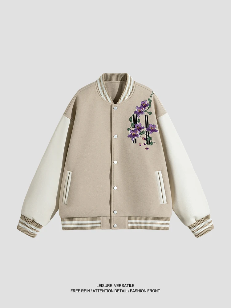 

High Quali Chinese Sle Embroidered Baseball Jaet Men's College Sle Couples' Daily Faion Outerwear Jaet Loose Fit ...