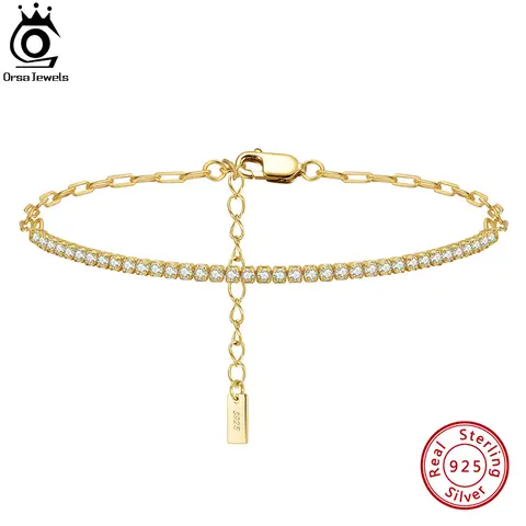 ORSA JEWELS 14K plaqué or trombone chaînes Tennis Bracelet pour femmes 925 en argent Sterling Bracelets faits à la main bijoux SB141