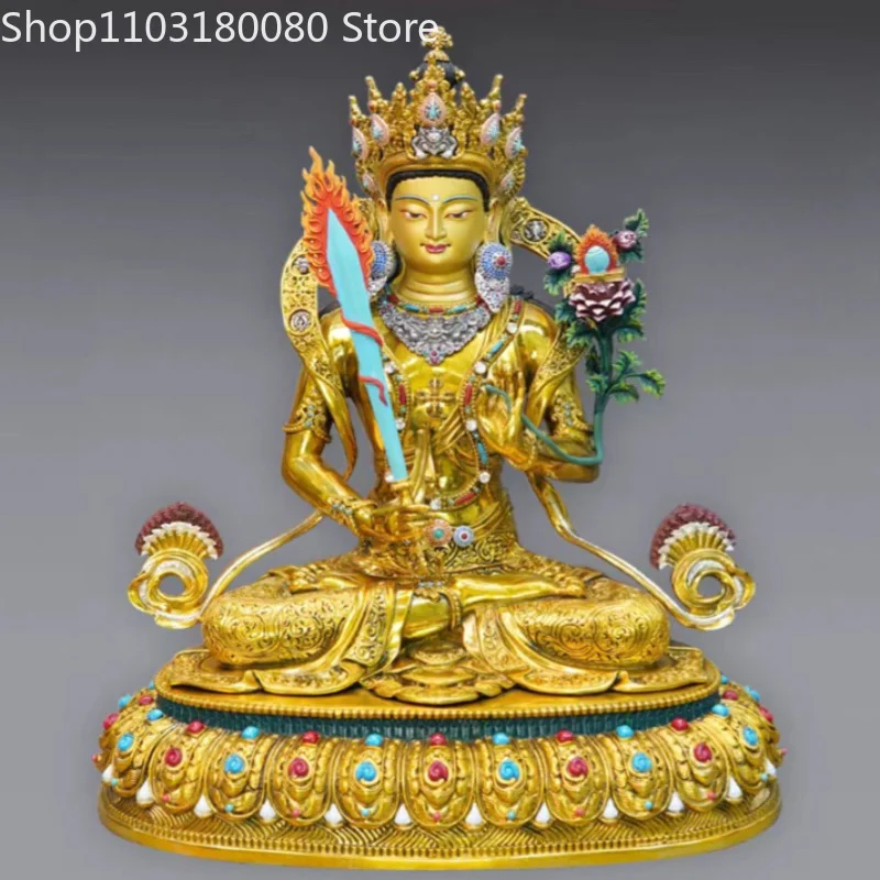 33cm Copper gilding inlay Akasagarbha Bodhisattva statue sculpture