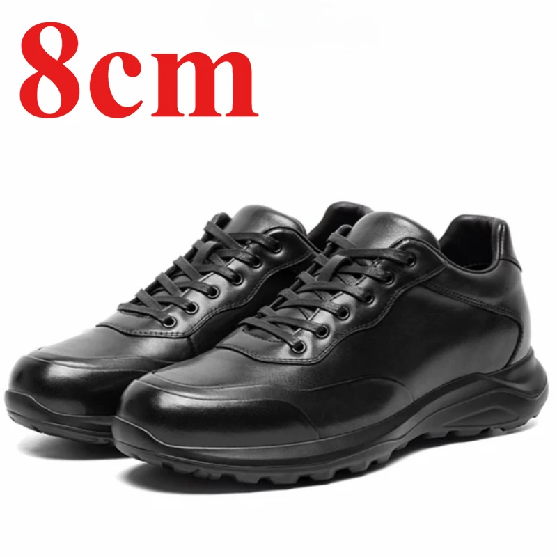 Men's Hidden Insole Heightened Sneakers Ultra-Light Shoes for Male Genuine Leather Outdoor Commuting Comfortable Daddy Shoes 8CM