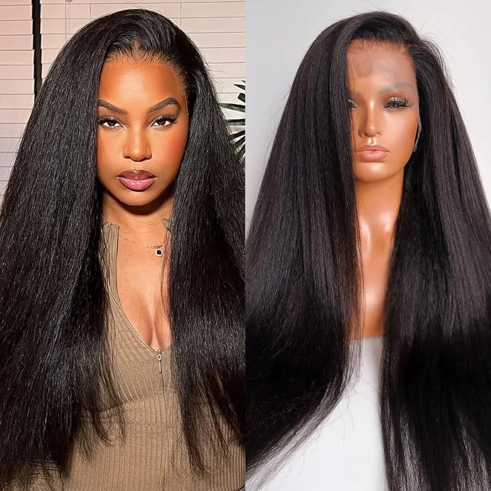 Kinky Straight 360 Full Lace Glueless Human Hair Wig with Drawstring, Invisi-Strap