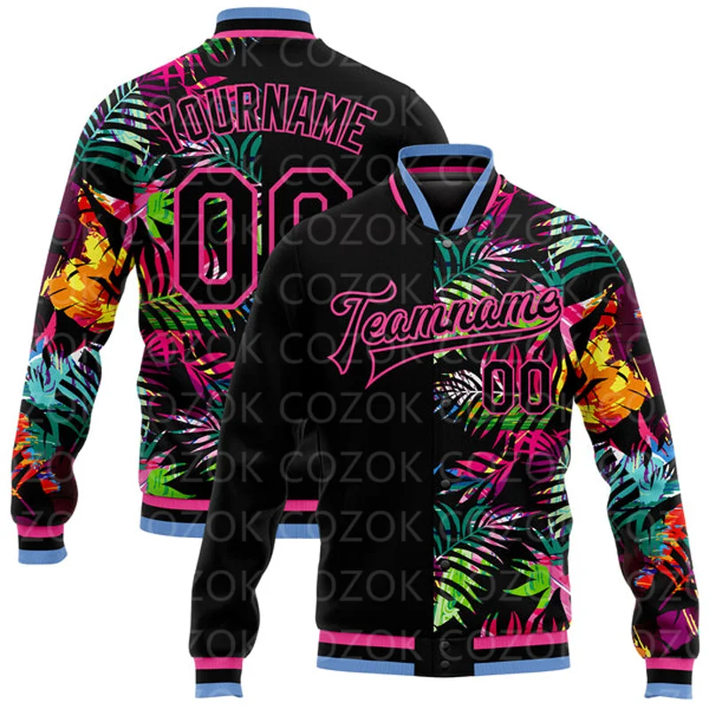 Custom Flamingo Animal attern 3D Printed Baseball Button Jacket Bomber Full-Snap Varsity Letterman Jacket