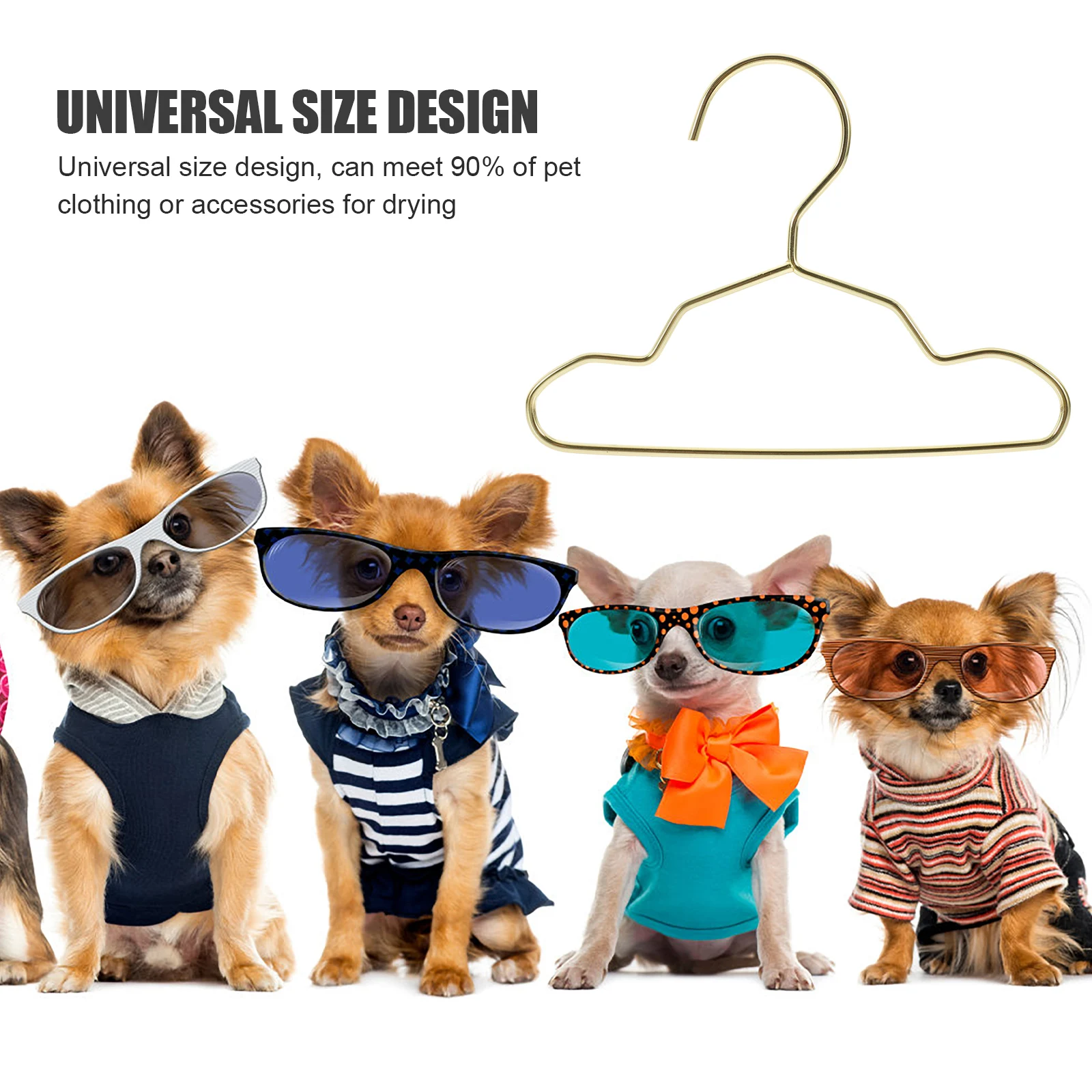 

10pcs Golden Metal Dog Pet Hangers Lightweight Portable Small Cat Firm Anti Slip Windproof Design Clothes Dog Supplies