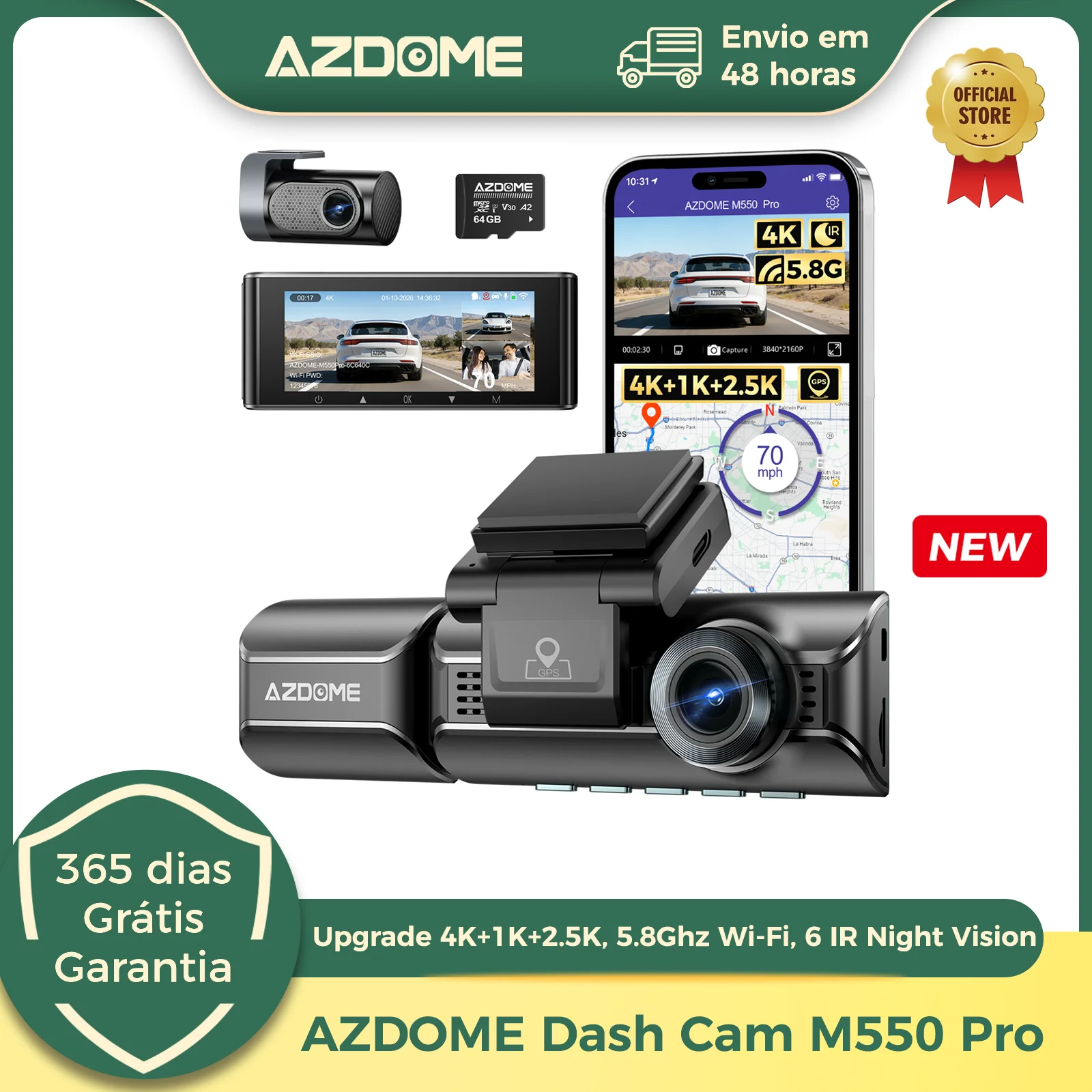 Atualizar azdome m550 pro traço cam 4k frente dashcam auto 5.8ghz wi-fi gps g-sensor carro dvr 6 ir visão noturna monitor de estacionamento