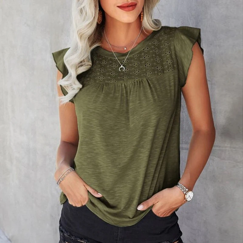Casual Hollow Out Shirt Blouse Women 2023 Fashion O-neck Solid Color Elegant Shirts Tops Summer Female White Office Top